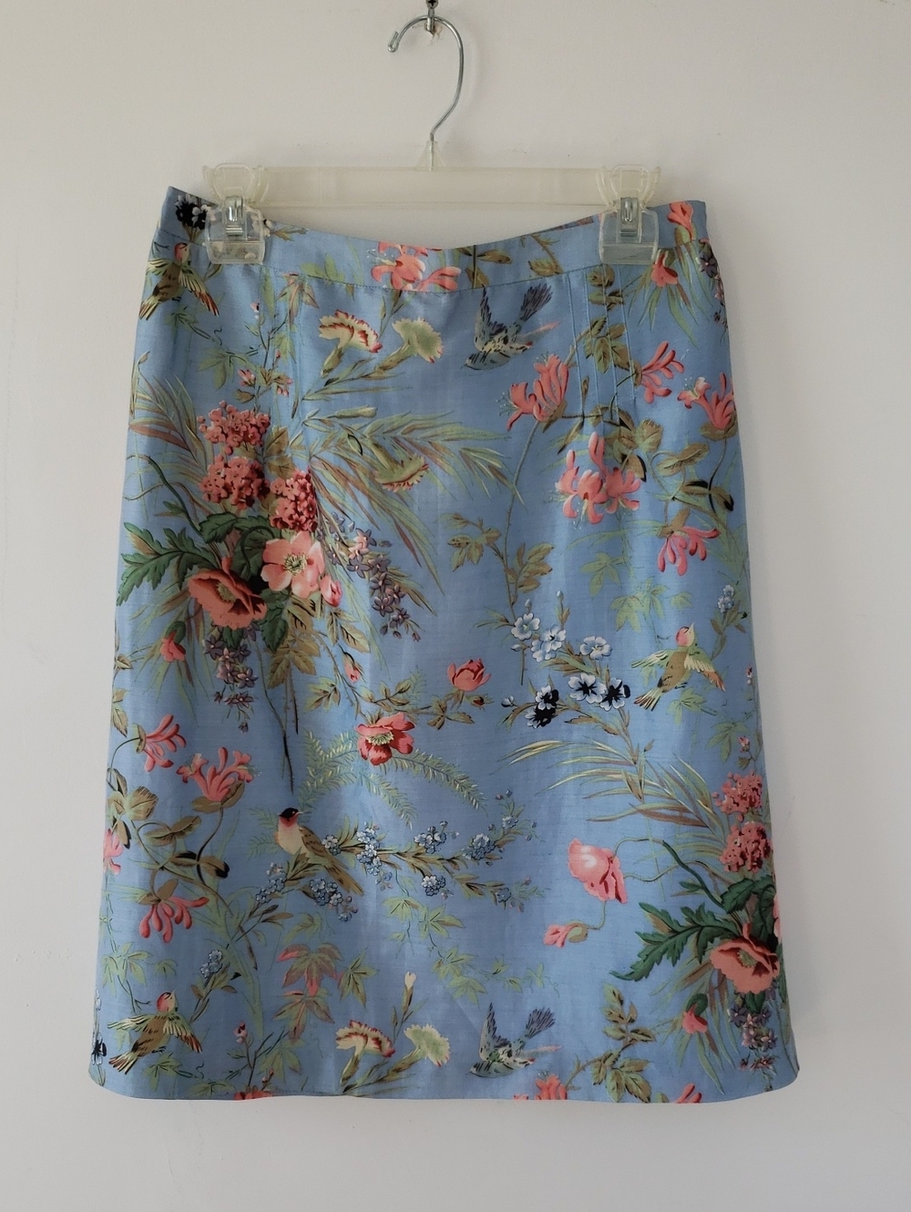 Sutton Studio Blue Floral A-Line Skirt with Pink & Green Botanical Print